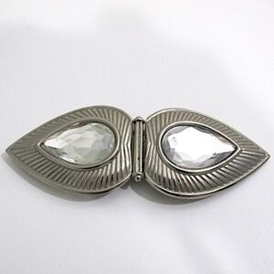 Vintage Silver Tone Tear Drop Rhinestone Belt Buckle